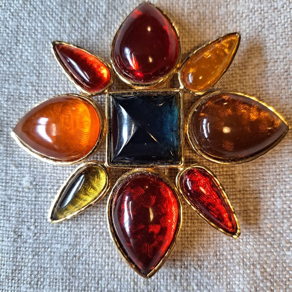 Vintage rare colorful Les Bernard flower brooch.